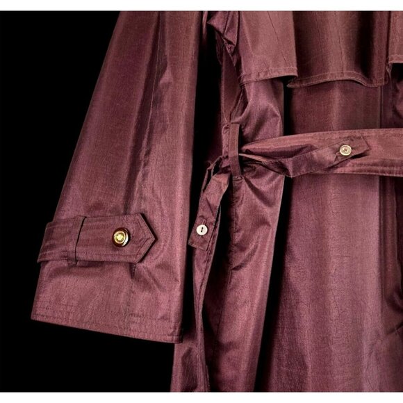 Maroon Trench Coat Chiango 10 Vtg 80s Belted Pockets Storm Flap Removable Liner - Picture 13 of 16